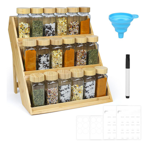 Estante De Especias De Bambú Para Gabinete, Tarros De Especi