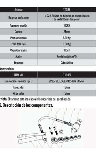 Juego De Sacabocado Hidraulico Conduit De 1/2 A 2 Pulgadas