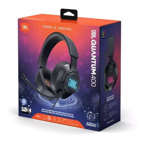 Auriculares Gamer Jbl Quantum 400 Rgb Dts 2.0 Negros Color Negro Color de la luz Naranja oscuro