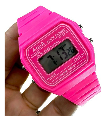 Relógio De Pulso Aqua Aq-81 Colorido A Prova D'água Rosa-chiclete Rosa-chiclete Digital