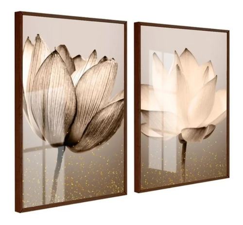 Quadros Decorativos Flores Bege Grande Sala Com Vidro 60x80