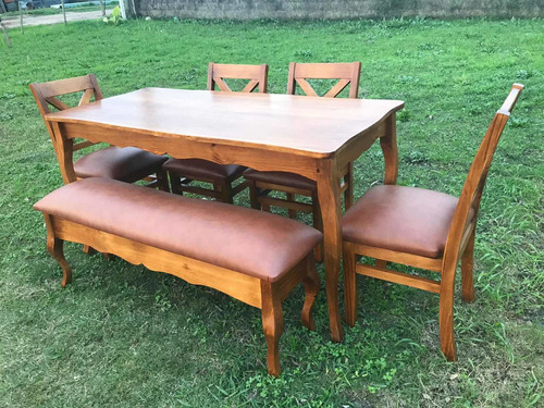 Juego De Comedor Con Banqueta Luis Xv Madera Maciza Tapizado