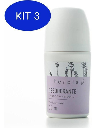 Kit 3 Desodorante Roll-on Lavanda E Verbena 50ml Herbia