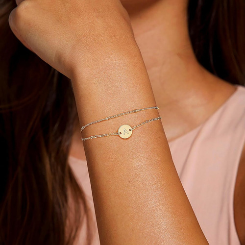 Pulseras Inicial Letra Y Chapa Oro 18k Para Regalo Mujer