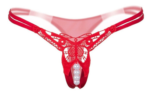 Lencería Panty Tanga Mariposa Perlas