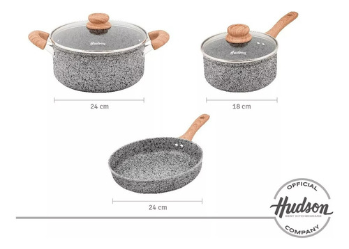 Set Batería Ollas+bifera+jarro Granito Forjado Stone 7 Pzs