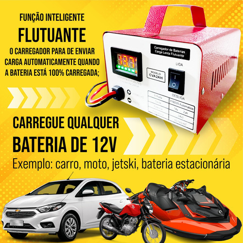 Carregador De Bateria 2ah 12v Com display LED Bivolt Moto e carro CVA2