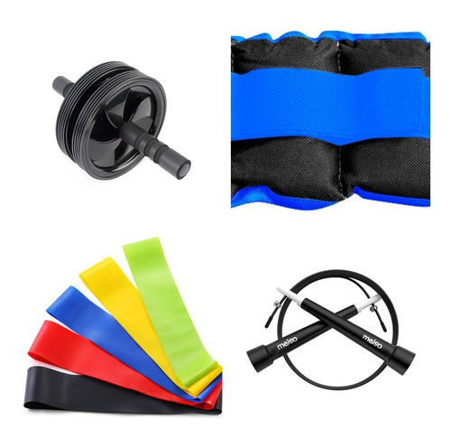 Set Rueda Abdominales  Gym + Bandas  + Soga + Tobilleras