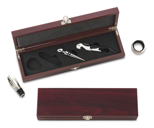 Set De Vino Grappa Estuche En Madera Corcho Descorchador