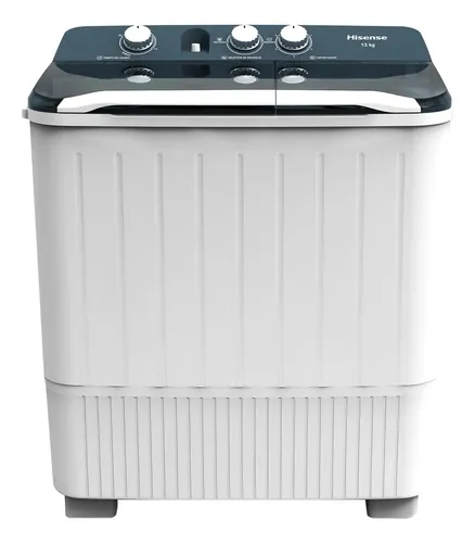 Hisense Lavadora doble tina WSA1301P, Semiautomática, 13 Kg, Temporizador de Lavado y Centrifugado, 80x47x97cm(AnchoxLargoxAlto), Blanco/Gris