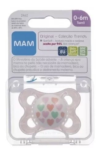 Chupete Mam Little Heart Toe para niñas, de 0 a 6 meses, 2462, color rosa,  período de edad de 0 a 6 meses, diseño de corazón