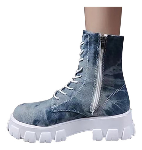 Zapatos Con Cordones A La Moda Para Mujer, Botas Vaqueras, C