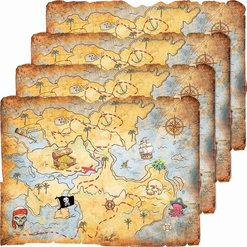Outus 4 Piezas De Mapa Del Tesoro Para Fiesta De Pirata, Acc