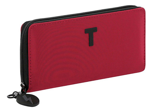 Billetera Dama Mujer Cuero Pu Trendy 18656 Color Cherry Diseño De La Tela Liso