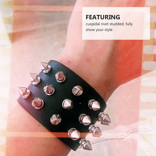 Brazalete Cúspide Con Tres Hileras De Púas De Estilo Punk