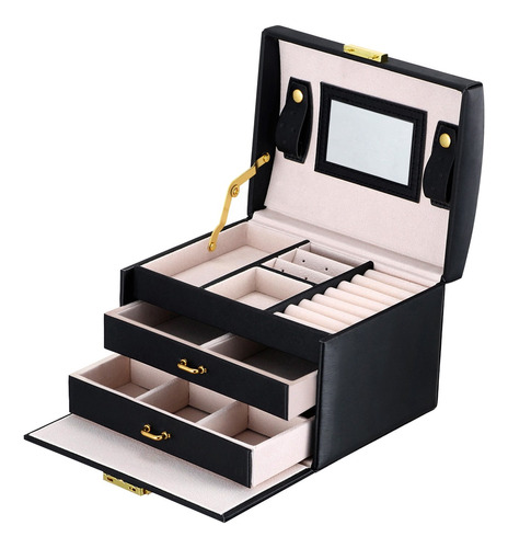 Caja De Joyas De Piel Goldwheat Con Cerradura Y Espejo. Exce