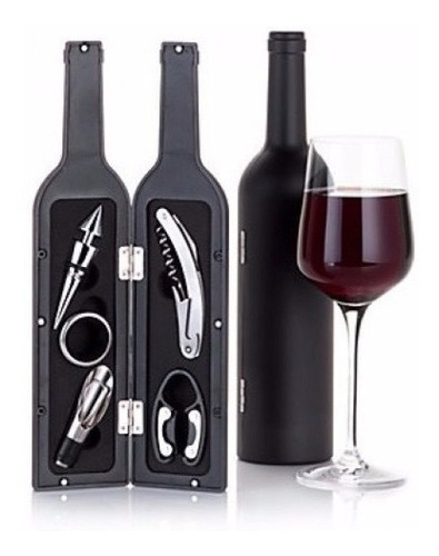 Set De 5 Pcs Sacacorcho Descorchador + Estuche Botella Vino