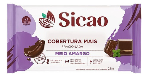 Chocolate Sicao Meio Amargo Barra Mais Fracionada 2.1kg