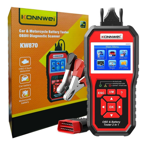 Escáner Automotriz Konnwei Kw 870 Probador De Bateria 2 En 1