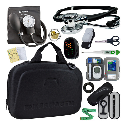 Kit Enfermagem Maleta Aparelho Pressao Esteto Duplo Completo