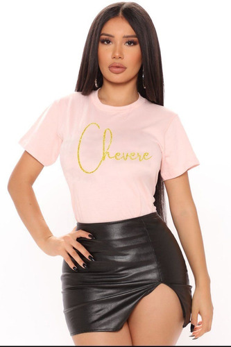 Polera Dama Estampada 100%algodón Letras Chevere Glitter 435