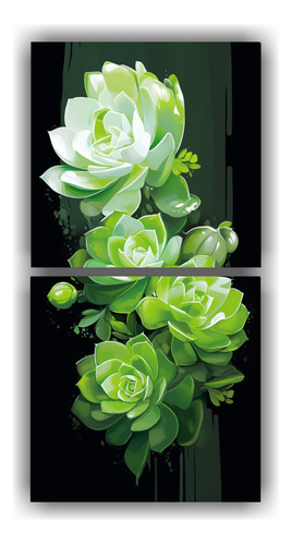 100x50cm Cuadro Abstracto Suculentas Verde Blanco Neonoir