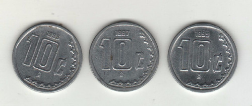 Mexico Lote De 3 Monedas De 10 Centavos Diferentes - Km 547
