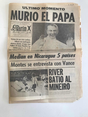 Diario Clarin Muerte Del Papa Juan Pablo 1o  1978