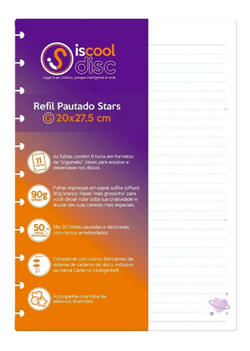 Refil Caderno Disco Inteligente Pautado Star 90g 50 F Grande Cor Branco