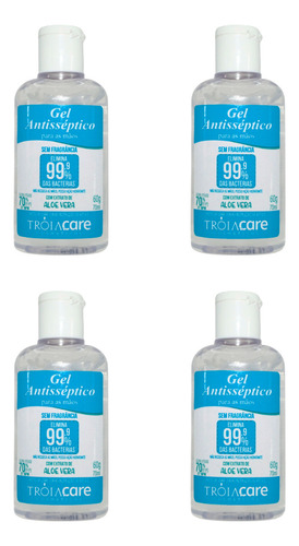 Kit C/ 4 Álcool Antisséptico 70% Em Gel 60ml Tróia Care Fragrância Suave