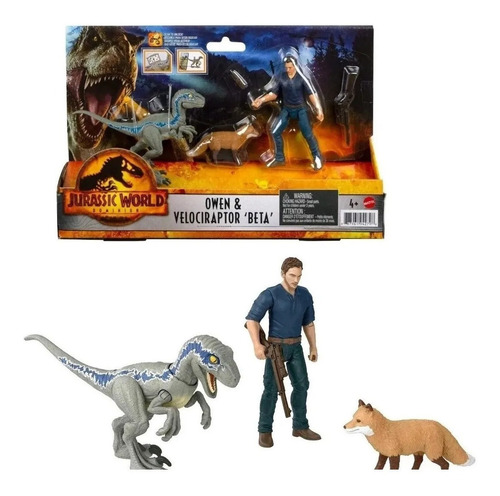 Jurassic World Dominion Set Figuras Owen & Velociraptor Blue