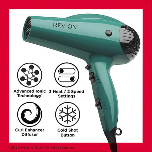 Secador Revlon Essentials com amplificador de volume, cor verde Rvdr5036