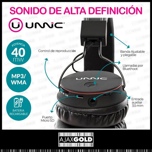 Imagen 3 de 5 de Auricular Bluetooth Inalambrico Aux 3.0 Musica Celular Sd