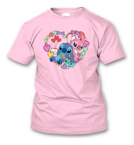 Playera San Valentin Stitch Y Angela Parejas Novios Amor