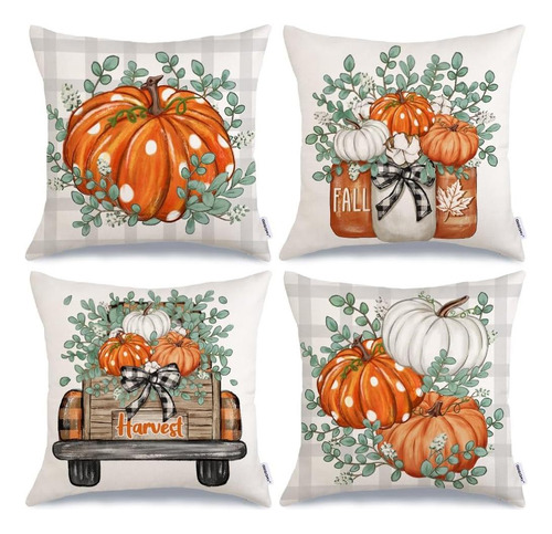 Geeory Fall Pumpkins Trow Pillow Cubre Un Juego De 4 Pulgada