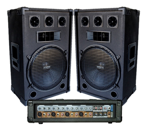 Combo Audio Moon Consola Potenciada 4 Canales 800w 2 Bafles 15 Pulgadas