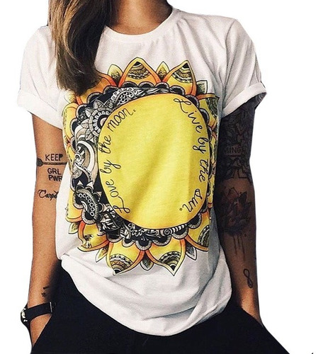 Camisetas Mujer Clasica Estampado Mandala Rock