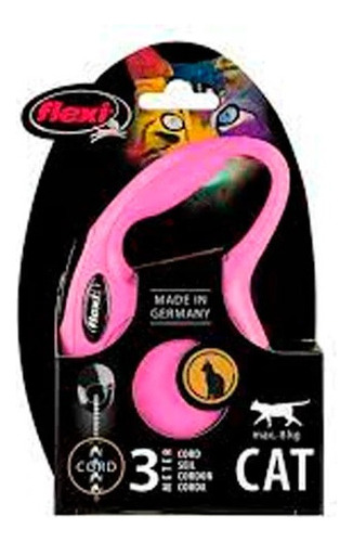 Correa Retráctil Flexi New Cat Para Gatos 3 Mts Maximo 8 Kg Color Rosa