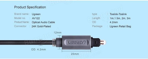 Imagen 3 de 6 de Ugreen Cable De Audio Digital Óptico Spdif Toslink 2 M