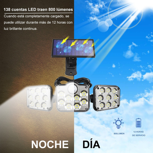 Imagen 4 de 8 de 138 Led Lámpara Solar De Pared Exteriores Sensor Luz 3 Modos