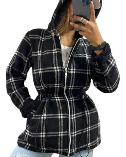 Campera Parka De Tela Camisaco Con Corderito
