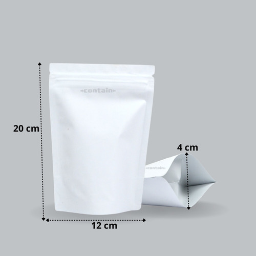 Imagen 3 de 7 de 100 Bolsa Stand Up Pouch Laminada Cierre Blanco Mate 150 Grs