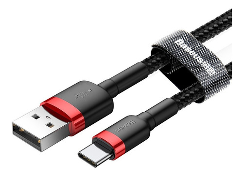 Cable Baseus Usb-a / Usb-C  Color Rojo y negro  de 3 metros