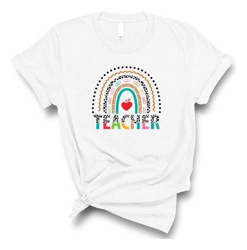 Playera Teacher Arcoiris Corte Recto Blanca Plc