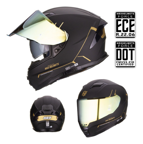Hax Helmets. Casco Moto Integral Dot + Ece 06. Force Negro