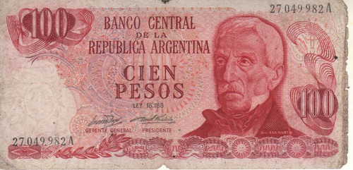 Bottero 2383 - Billete De 100 Pesos Ley Año 1971 - B+