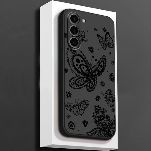 Funda Negra De Silicona Para Celular Con Mariposa, A Prueba De Golpes, Compatible Con Apple Y Samsung