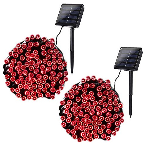 Luces De Navidad Solares Rojas 72 Pies X 2 Paquetes De ...