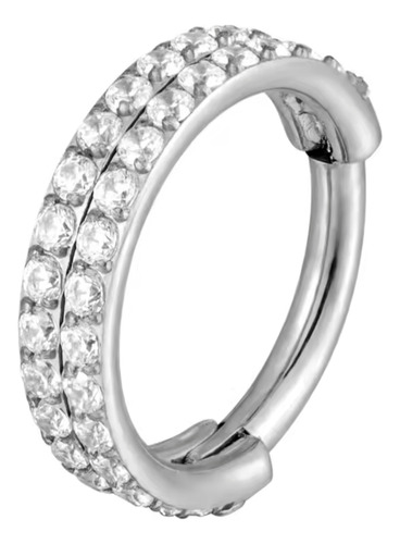 Piercing Argollita Doble Cristal Titanio Plateado 8mm