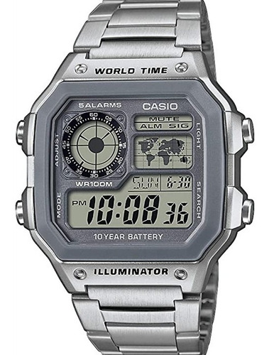 Reloj Casio Ae1200 Metal Mapa Mundial  Full